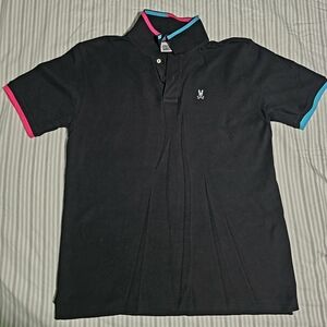 Men's Black Polo Shirt with Pink and Blue Accents